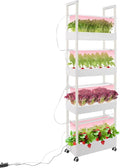 4 Tiers Hydroponic Growing Tower with Lights 56 Pods Vertical Planter Visible Water Level Window Indoor Garden Hydroponics Growing System Kit for Vegetables Flowers Fruits-White