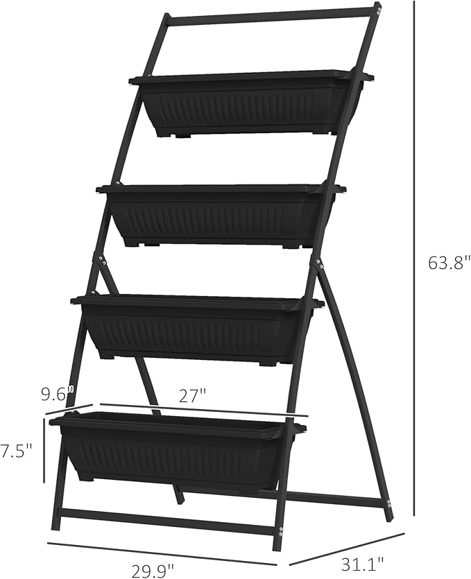 Raised Garden Bed 4 Tier Vertical Garden Planter Set 4 Outdoor Planter Boxes with Stand Self Draining Design Elevated Garden for Vegetable Flowers &amp Herbs Black