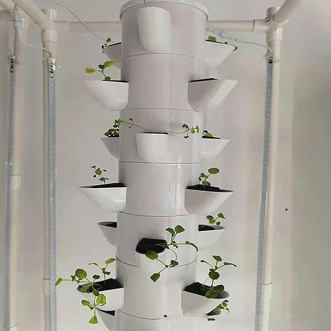 45 -Pot Hydroponic Tower Game Aquaponic Cultivation Airplane Tower Equipment for Vertical Interior Herbs with Moisturizing Pump Timer