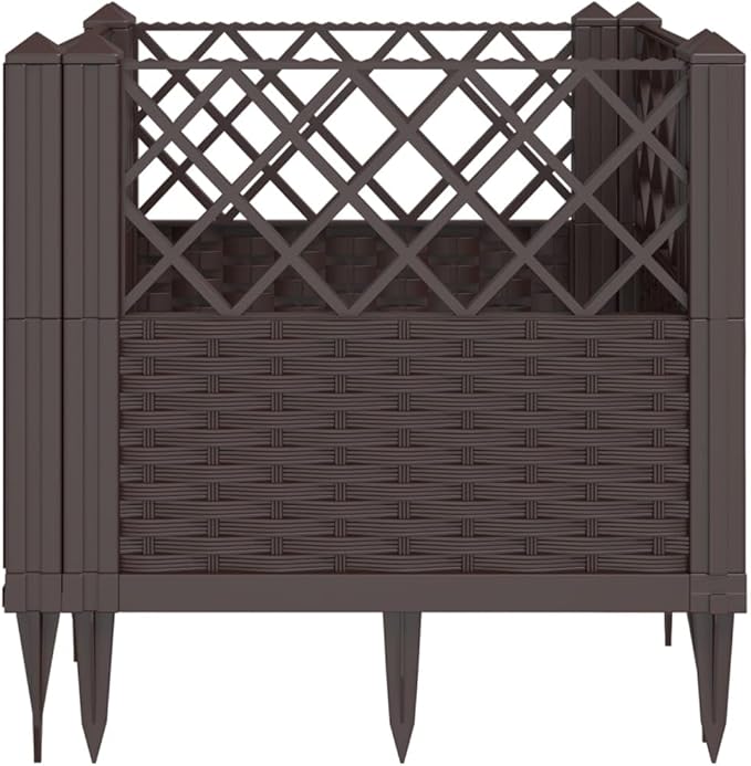 Garden Planter Brown Polypropylene 17.1 in Square Modular Raised Garden Bed for Outdoor Plants Basketweave Texture