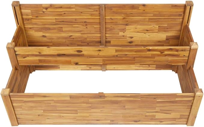 Garden Planter Natural Wood Color Solid Acacia Galvanized Steel Wire Welded Grid for Garden Bed on Patio &amp Balcony