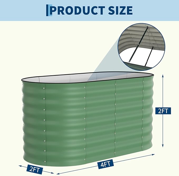 Garvee 2 Pack Galvanized Raised Garden Beds - 4x2x2ft Planter Box for Vegetables Flowers Rust-Resistant Garden Box Easy Assembly Raised Beds Durable Planters for Outdoor Plants Green