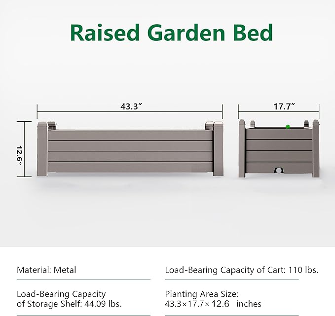 EasyUp Horticulture Garden Bed Divisible Resin Planter Box for Backyard Patio Balcony with 4 Legs(Gray43.31 * 17.72 * 12.6)