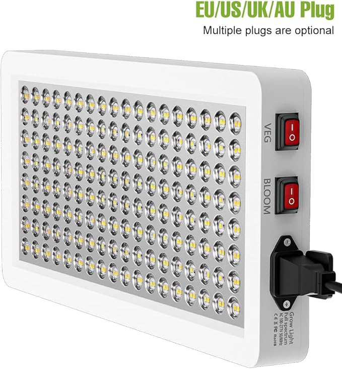 LED Full Spectrum Plant Panel Light 300W UV IR Indoor Growing Lamps AC110V Sunlike Veg/Bloom Modes Dimmable Planting Fill Lamp Red Blue Greenhouse Tent Growth Box Hydroponic Lighting with Hook US Plug