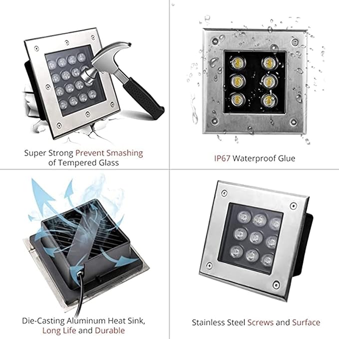 Square Outdoor Buried Lamp Ground LED Landscape Lights Low Voltage Led Well Lights Square Outdoor Buried Lamp IP67 Waterproof LED Spotlight(Yellow18W(85-265V))