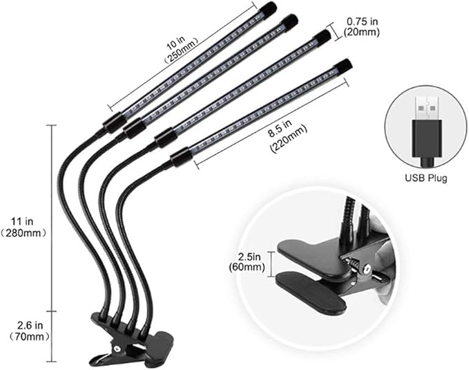 4 Lamps Grow Light Grow Lights for Indoor Plants with Red Blue Spectrum Dimmable Brightness for Plant Growth (4 Lamps)