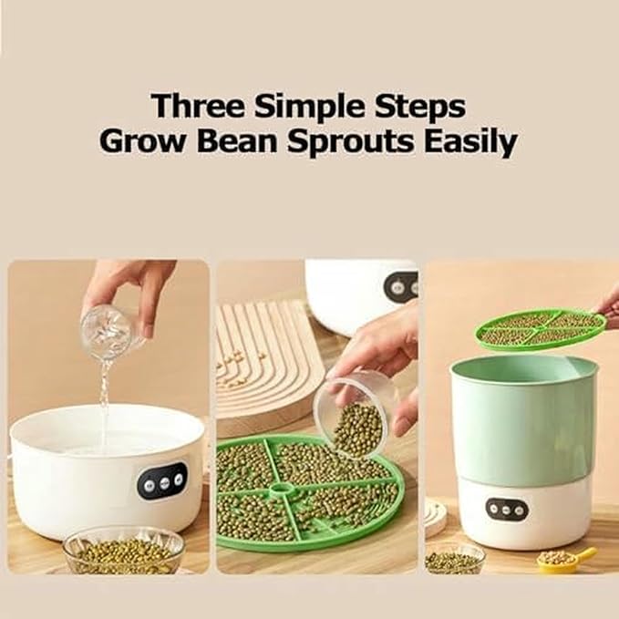 Smart Bean Sprout Machine Bean Sprouter Growing Machine with 2 Layer Large Capacity 3 Different Seasons Modes 360°Sprinkling Sprouting Kit for Radish