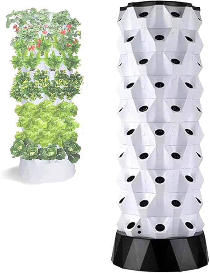 48/64/80 Pots Hydroponics Tower Set Indoor Garden Kit with Water Pump Aquaponics Growing System Kit for Leafy Vegetables and Fruits DIY Vertical Hydroponic Planters6Layers