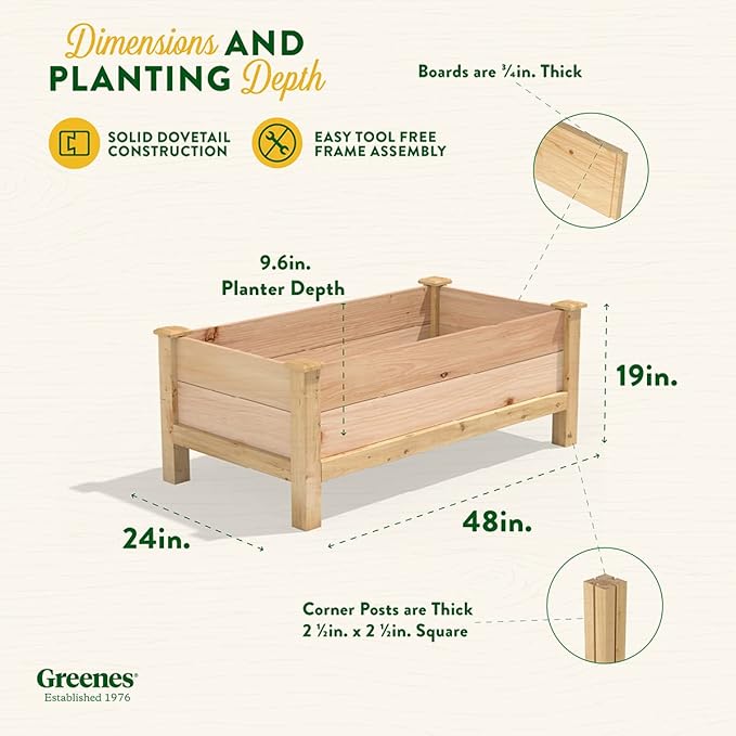 Greenes Fence Premium Cedar Elevated Garden Bed 24 W x 48 L x 19 H - Made in USA with North American Cedar