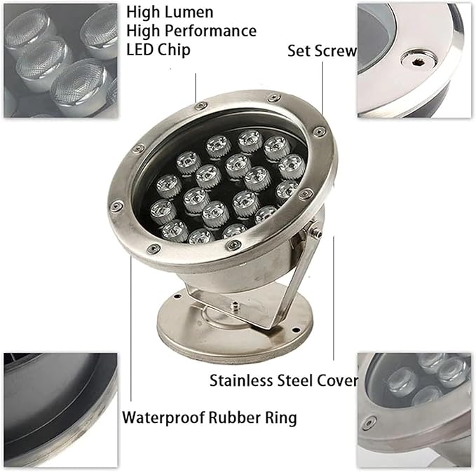 Rotatable LED Underwater Pond Lights 12W Green Spotlights for Outdoor Landscape Warm Color Fountain Lighting Pathway Illuminators 3W Blue Accent Lights