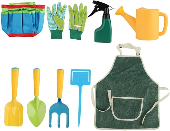 Kid Garden Tools Kit 9-Piece Mini Garden Tools Set Planting Rake Shovel Watering Can for Kids