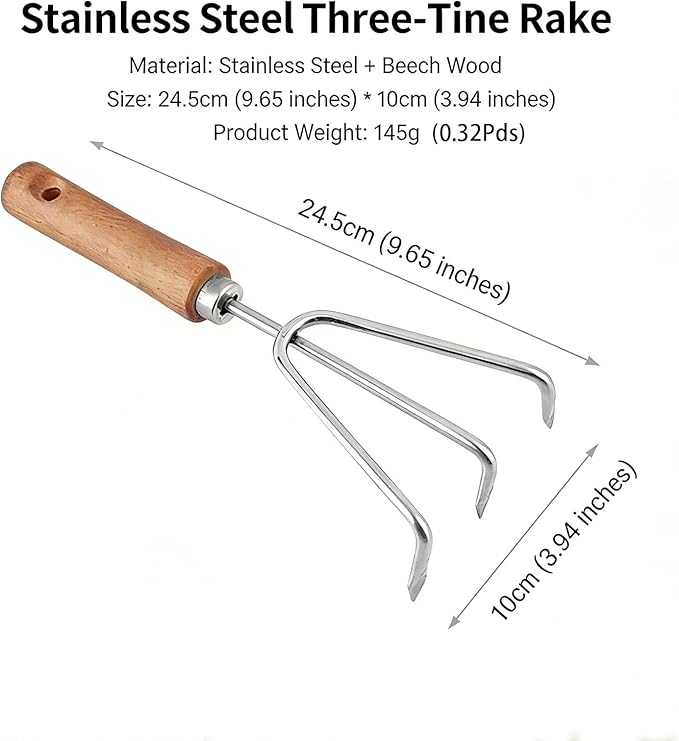 Gardening Tool Set 5-Piece Stainless Steel Garden Tools with Beech Wood Handles for Weeding and Transplanting