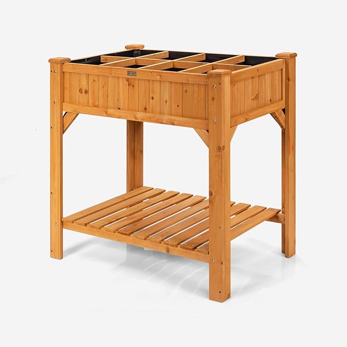S AFSTAR Raised Garden Bed with Legs Wooden Elevated Planter Box with 8 Grids Divider &amp Protective Liner 35.5x24x36in Standing Garden Planter Bed for Vegetables Flowers Herbs on Deck Patio Backy