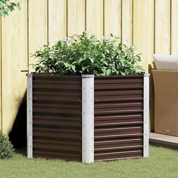 Raised Garden Bed Brown Hexagonal Galvanized Steel Planter 50.8x50.8x30.3 inch Outdoor Planter Box for Vegetables Flowers Herbs Heavy Duty