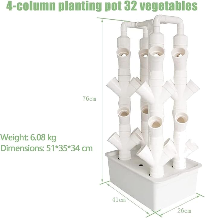 Vertical Hydroponic Tower Vegetable Plant Tower PVC Pipe Hydroponic Kit Aquaponics Growing System for Leafy Vegetables Garden Grow Lettuce and Fruits32Holes