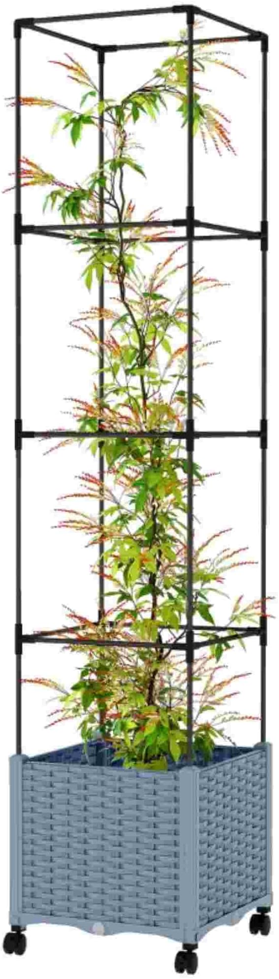 Roll and Grow Raised Garden Bed Mobile Planter with Adjustable Trellis &amp No-Bend Height - Wheels for Sun Tracking Locking Casters &amp Ergonomic Design Ideal for Seniors &amp Easy Care