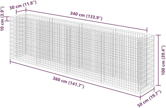 vidaXL Rectangular Gabion Raised Bed in Galvanized Steel - Sturdy and Durable Flower or Plant Bed - Weather- and Proof - Large Size