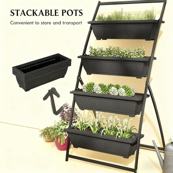Outdoor Plant Stand Grow Container for Vegetable Flowers4 Tier Vertical Raised Garden Planter with 4 Boxes