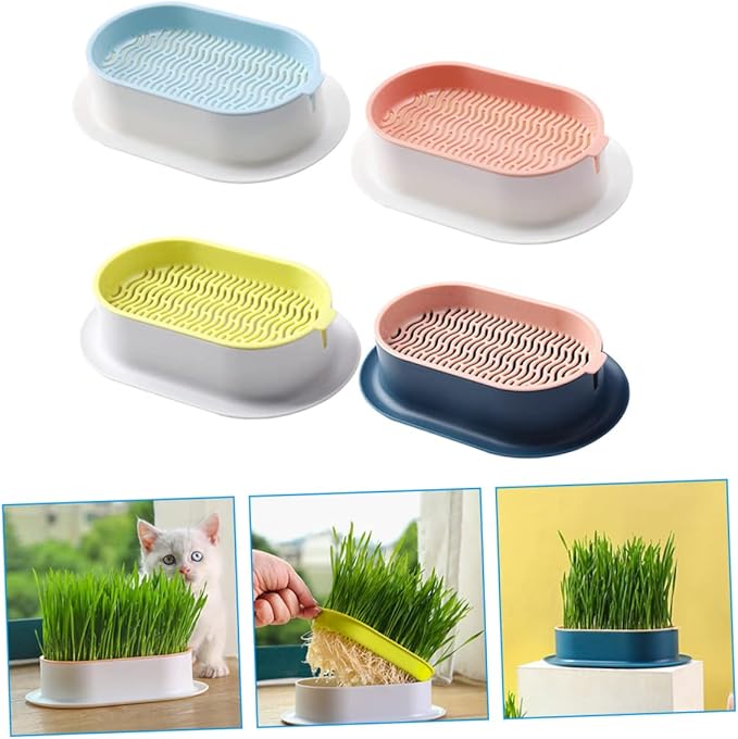 VICASKY 4Pcs Hydroponic Catnip Planter Box Set Soilless Cat Grass Growing Kit Detachable Tray for Indoor Cats Creative Design