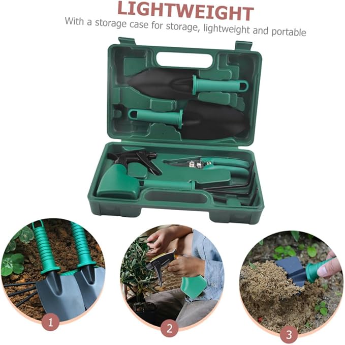 Garden Tool Set with Shovel Rake Pruning Shears 5pcs Portable Hand Tools Kit for Flower Planting and Lawn Care with Storage Case