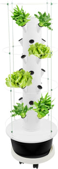 28-Plant Indoor Hydroponic Growing Tower Vertical Garden Kit with Climbing Trellis &amp Auto Timer Smart Hydroponics System for Vegetables Beginner Friendly (Black)