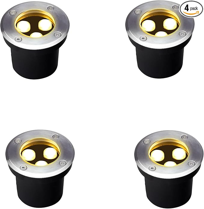 Outdoor In Ground Light 3WDiameter 4 inchesHigh Voltage 110V 120V Well LightsLandscape Lighting WireWarm White 3000KWaterproof WallPathTree SpotlightsPack of 4