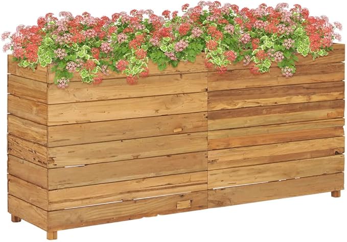 vidaXL Raised Bed Raised Planting Bed Garden Grow Bags Herb Flower Vegetable Plants Bed Rectangle Planter 59.1x15.7x28.3 Solid Wood Teak and Steel