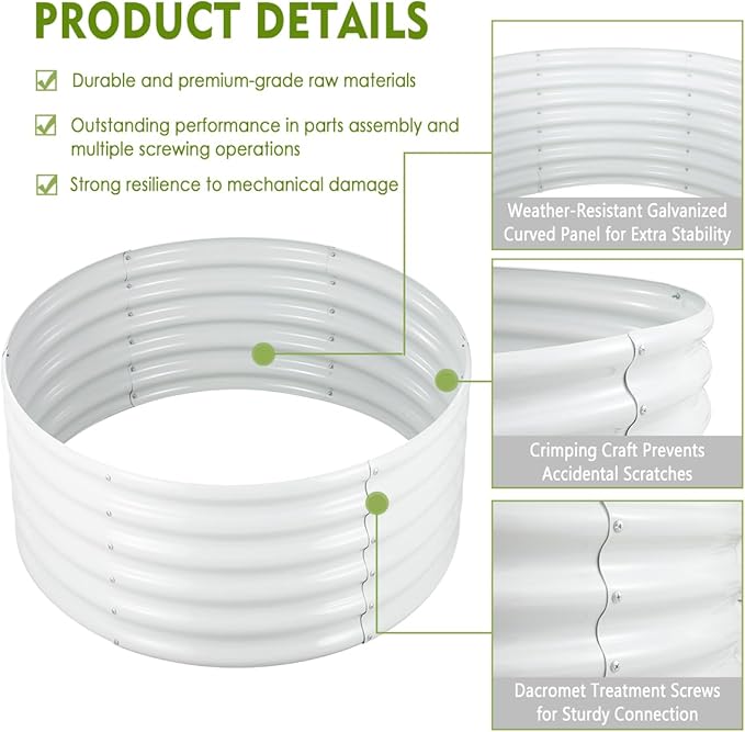 FORTUNO 2 Pcs 17 Tall 4 Ft Round Raised Garden Bed Box Galvanized Metal Outdoor High Flower Bed Steel Patio Ground Planter for Planting Vegetables and Herbs White