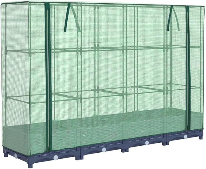 vidaXL Raised Bed with Greenhouse Cover Blue Grey 63x15.7x48.4 in Perfect for Planting Veggies Herbs and Flowers Outdoor Garden Accessory Planter Box Rectangular Vegetable Flower Patio