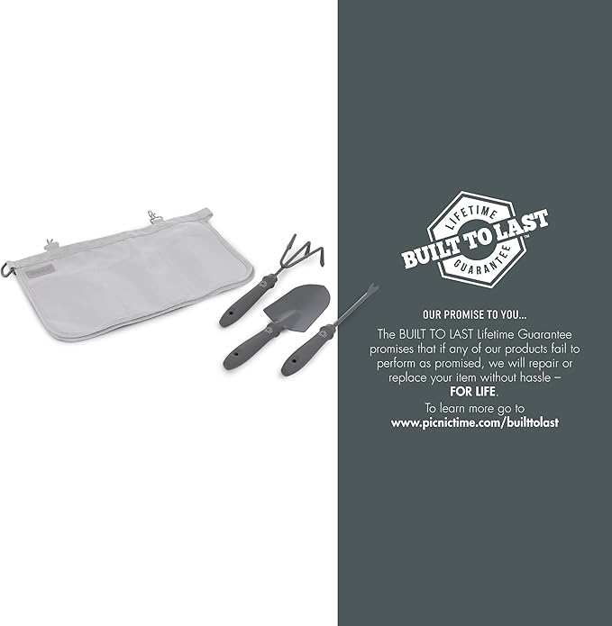 Picnic TIME Garden Bucket Tool Organizer Gardening Tools Organizer Bag with Hooks to Attach to Bucket Gardening Essentials and Gifts for Women and Men Plant Lover Gifts for Gardeners (Fog Gray)