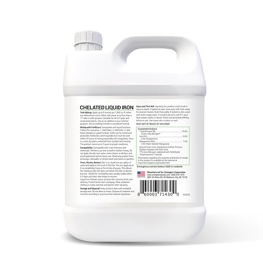 Covington Chelated Liquid Iron Concentrate (32oz) Lawn &amp Garden Liquid Iron &amp Nitrogen Supplement for Plants Shrubs &amp Trees Treats Deficiency Discoloration Stunted Growth &amp Root St