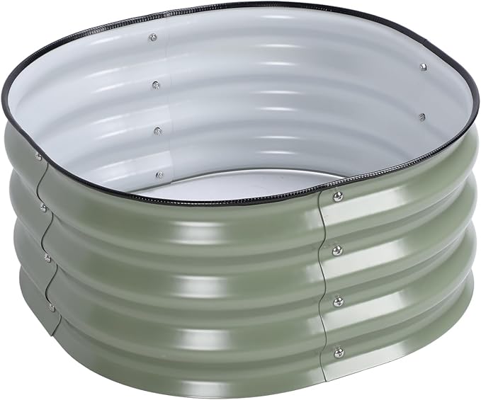 Raised Garden Bed Planter Boxes Stainless Steel Open Bottom Safe Durable Outdoor Raised Planter Bed for Home School Garden Planting Flowers Vegetables 60x60x28cm (Light Green)