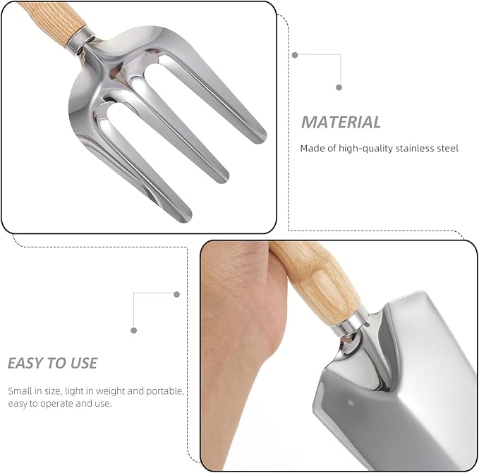 5pcs Gardening Tool Set with Wooden Handles – Handheld Planting Shovel Mini Rake and Weeding Fork for Outdoor Garden Planting and Weed Removal