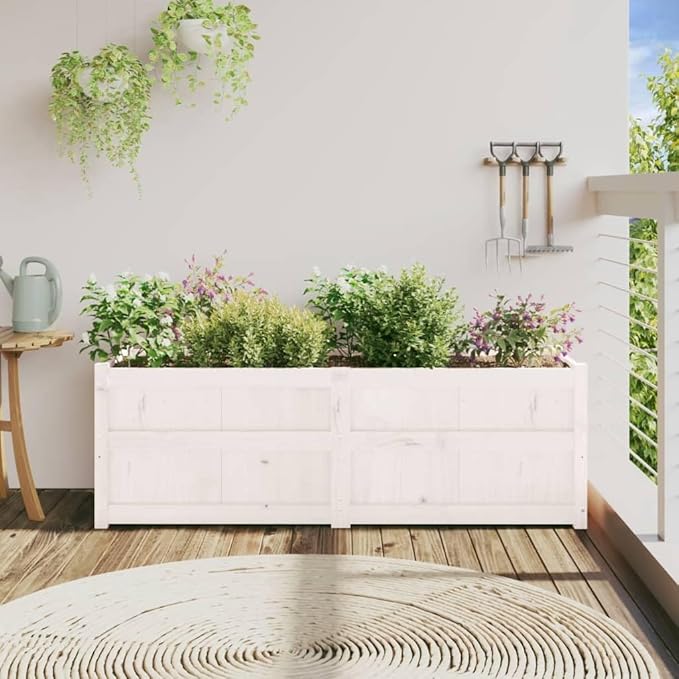 Wooden Raised Garden Bed Garden Planter Box Outdoor Wood Raised Garden Bed for Planting Plants Vegetables White 59.1x19.7x19.7 Solid Wood Pine-249