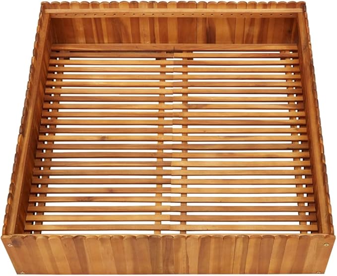 Acacia Wood Raised Bed for Outdoor Garden - Galvanized Solid Bed for Fence Retaining Wall Landscape - Natural Color Durable Wire