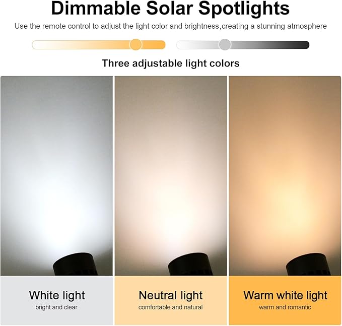 Solar-powered landscape spotlight ultra-bright solar light for outdoor use IP67 waterproof remote control with 3 light colors and adjustable brightness suitable for gardens and courtyards 2-Pack