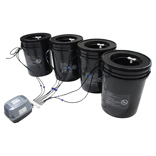 Hydroponics Grow System 4Pcs 5-Gallon Hydroponic Bucket Kit with Water Pump Deep Water Recirculating Culture Drip Irrigation System for Vegetables (4 Bucket + Drip Kit)