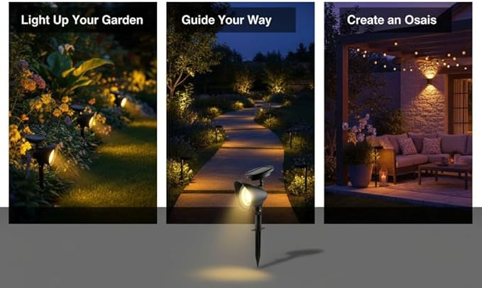 2 Pcs Solar Spotlights Led Outdoor Warm Landscape Lighting Waterproof With Solar Panel 6-8 Hour Runtime For Garden Lawn Patio