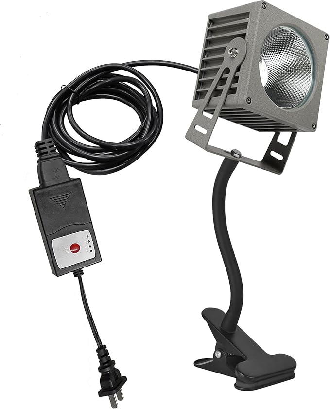 Kiven IP65 Waterproof LED Landscape Accent Uplight Grey Decorative Spotlight Lamp with Plug-in Cord and Timer for Indoor Outdoor Plants Yard Advertising Board (10W Cool White)
