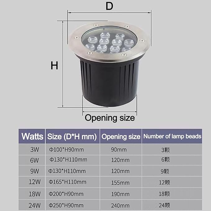 LED Underground Light - Underwater Led Lights AC 24V Low Voltage Submersible LED Fountain Light IP68 Waterproof Embedded Outdoor Landscape Lights Swimming PoWarm White-9W