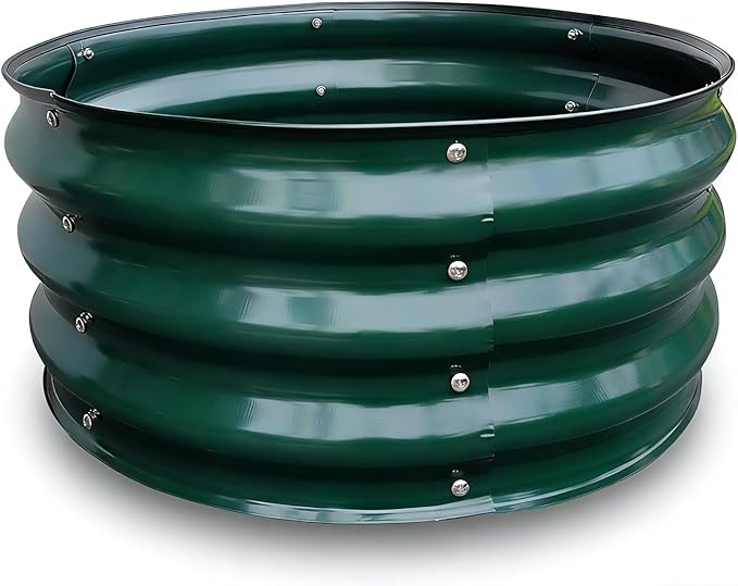 GrowHaus 2x2x1FT Galvanized Raised Garden Bed Planter Boxes Outdoor Round Metal Garden Beds for Planting Vegetables Flowers Herbs Dark Green