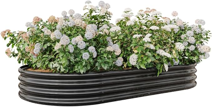 LICOME Large Raised Garden Bed Galvanized Metal Planter Box Outdoor 70.8 x 35.4 Oval Garden Beds Easy Assembly Raised Beds for Gardening (Black + 88.99 x 44.68 x 11.42 inches)