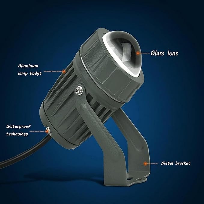 Long Range LED Floodlights Narrow Beam Spotlight 10W Outdoor LED Floor Spotlight IP65 Waterproof Outdoor Wall Lamp Landscape Lighting Adjustable Beam Angle Up Lights(Yellow10W(85-265V))