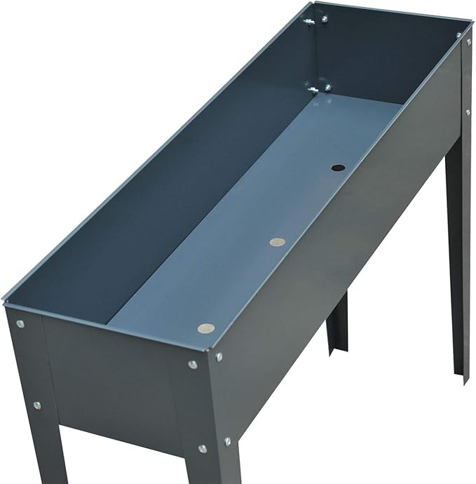 Metal Raised Garden Bed Elevated Planter Box with Legs and Drain Holes 39 x 12 x 31 Dark Gray for Vegetables Herbs and Flowers