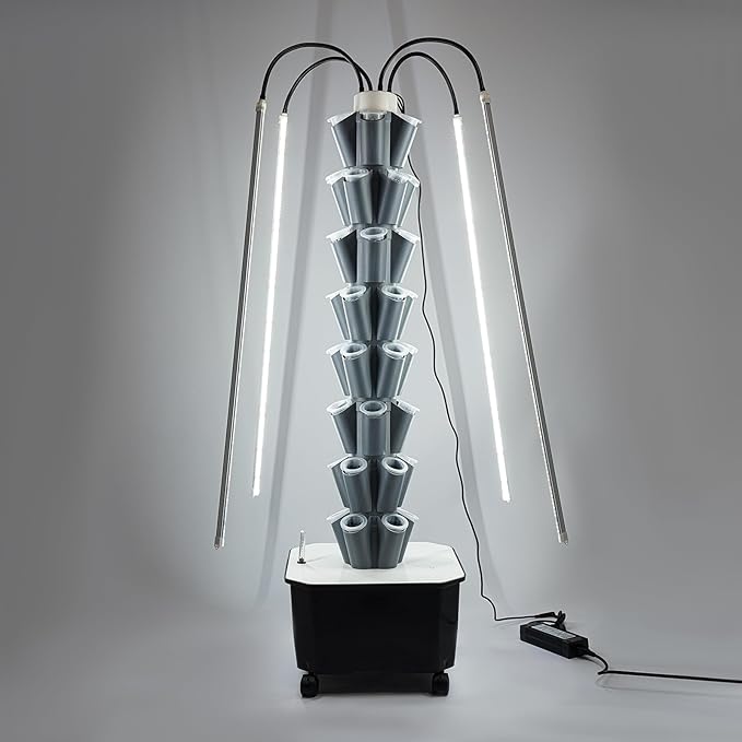 Bepritm Hydroponics Growing System Indoor Hydroponics Growing System Kit with LED Grow Light &amp Auto Circulating Water System Hydroponics Growing Tower (8 TiersGreyStyleA)