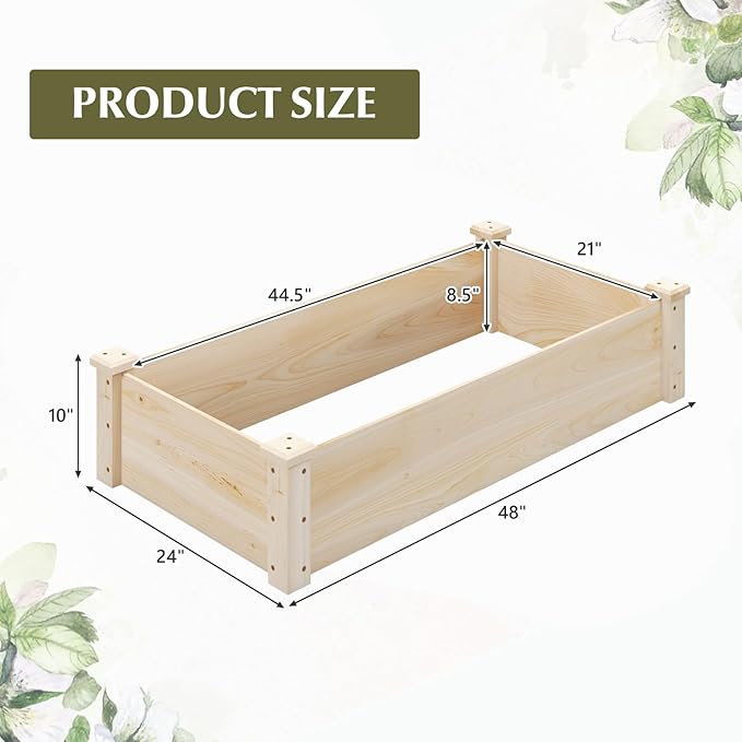 Giantex Wooden Raised Garden Bed Rectangular Planter Box for Vegetables Fruits Flowers Herbs 48 Lx24 Wx10 H Outdoor Elevated Planting Bed for Garden Backyard Lawn Patio