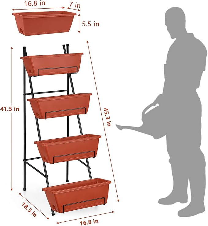 OYEAL Raised Garden Bed 4 Tier Vertical Garden Planter Indoor Outdoor Herb Planter with Legs Elevated Garden Planters for Flowers Vegetables Plants Brick Red