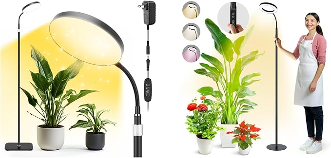 Plant Grow Lights for Indoor20W Large Round Full Spectrum Warm Light with Gooseneck63in Tall Stand Floor Growing Lamp Auto Timer10 Dimmable Levels for Tall Small Plants Flower Growth