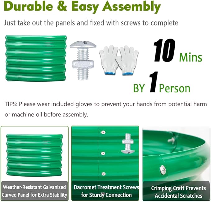 2Pcs 3X3X1.5 Ft Round Galvanized Raised Garden Bed Kit Green Outdoor Planter Garden Bed Metal Raised Box for Fruits Vegetables and Herb Fire Pit Rings
