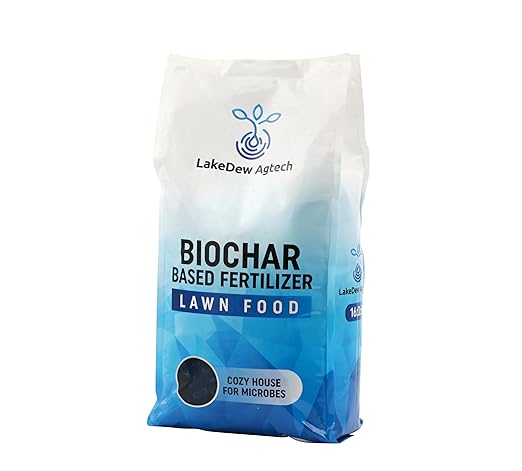 LakeDew Biochar Lawn Fertilizer 16‑0‑8 – Moisture Retention &amp Microbial Boost – Fix New Construction or Sandy Soils – Eco‑Friendly Covers 2500‑6000 sq ft